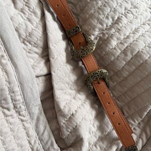 Brown Leather Belt with Ornate Buckles